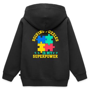 Puzzle Pièce Puzzle Amateur de Puzzle - Sweat Premium à capuche zippé enfant bio - noir - Dos - AI Model Kid Male (0cm)