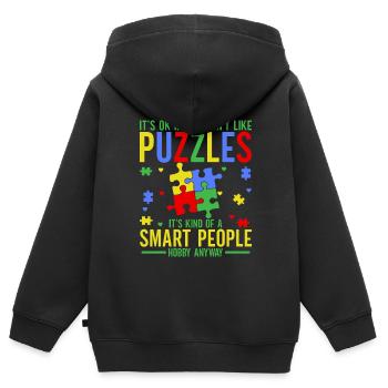 Puzzle Pièce Puzzle Amateur de Puzzle - Sweat Premium à capuche zippé enfant bio - noir - Dos - AI Model Kid Male (0cm)