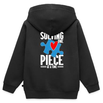 Puzzle Pièce Puzzle Amateur de Puzzle - Sweat Premium à capuche zippé enfant bio - noir - Dos - AI Model Kid Male (0cm)