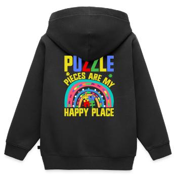 Puzzle Pièce Puzzle Amateur de Puzzle - Sweat Premium à capuche zippé enfant bio - noir - Dos - AI Model Kid Male (0cm)