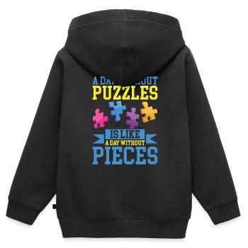 Puzzle Pièce Puzzle Amateur de Puzzle - Sweat Premium à capuche zippé enfant bio - noir - Dos - AI Model Kid Male (0cm)
