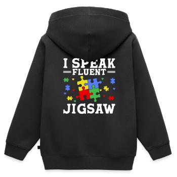 Puzzle Pièce Puzzle Amateur de Puzzle - Sweat Premium à capuche zippé enfant bio - noir - Dos - AI Model Kid Male (0cm)