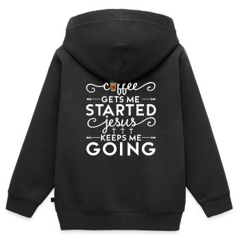 Le café me fait avancer, Jésus me fait avancer - Sweat Premium à capuche zippé enfant bio - noir - Dos - AI Model Kid Male (0cm)