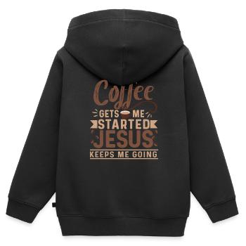Le café me fait avancer, Jésus me fait avancer - Sweat Premium à capuche zippé enfant bio - noir - Dos - AI Model Kid Male (0cm)
