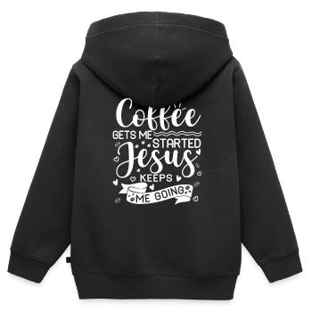 Le café me fait avancer, Jésus me fait avancer - Sweat Premium à capuche zippé enfant bio - noir - Dos - AI Model Kid Male (0cm)