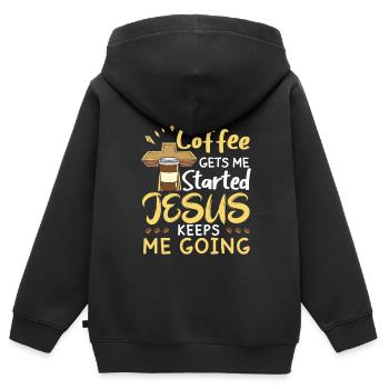 Le café me fait avancer, Jésus me fait avancer - Sweat Premium à capuche zippé enfant bio - noir - Dos - AI Model Kid Male (0cm)