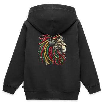 Lion jamaïcain Reggae Root Lion Judah Rasta - Sweat Premium à capuche zippé enfant bio - noir - Dos - AI Model Kid Male (0cm)