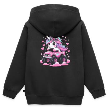 Monster Truck Einhorn Geburtstagsfeier Mädchen - Kinder Premium Organic Zip Hoodie - Schwarz - Hinten - AI Model Kid Male (0cm)