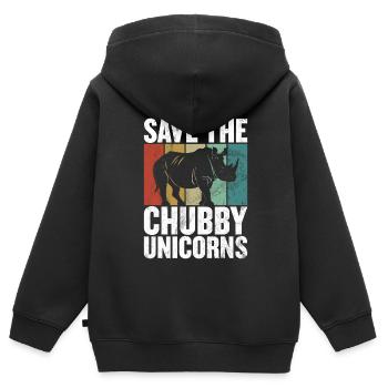 Speichern Sie Die Molligen Einhörner Fat Rino - Kinder Premium Organic Zip Hoodie - Schwarz - Hinten - AI Model Kid Male (0cm)