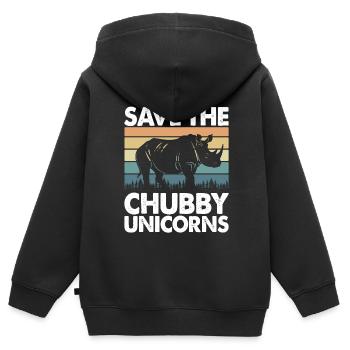 Speichern Sie Die Molligen Einhörner Fat Rino - Kinder Premium Organic Zip Hoodie - Schwarz - Hinten - AI Model Kid Male (0cm)