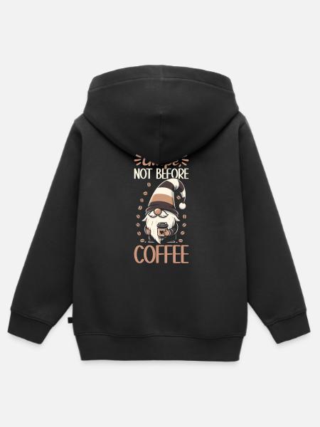 Funny Gnome & Coffee Lover Garden Gnomes Café - Kids Premium Organic Zip-up Hoodie - black