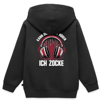 Je ne t’entends pas, je joue - Sweat Premium à capuche zippé enfant bio - noir - Dos - AI Model Kid Male (0cm)