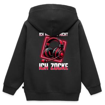Je ne t’entends pas, je joue - Sweat Premium à capuche zippé enfant bio - noir - Dos - AI Model Kid Male (0cm)