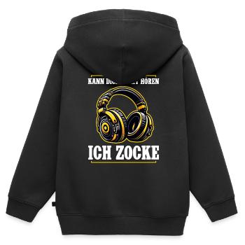 Je ne t’entends pas, je joue - Sweat Premium à capuche zippé enfant bio - noir - Dos - AI Model Kid Male (0cm)