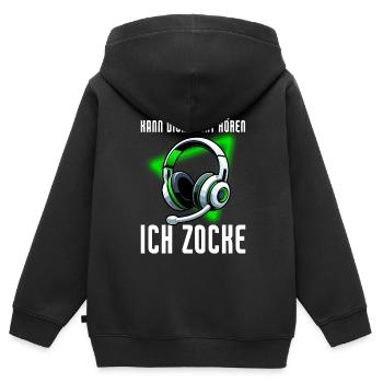 Je ne t’entends pas, je joue - Sweat Premium à capuche zippé enfant bio - noir - Dos - AI Model Kid Male (0cm)