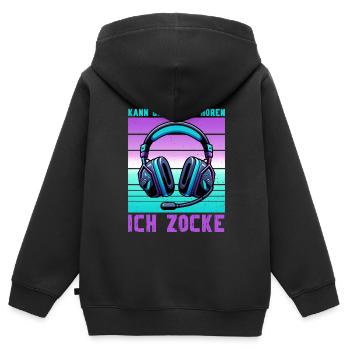 Je ne t’entends pas, je joue - Sweat Premium à capuche zippé enfant bio - noir - Dos - AI Model Kid Male (0cm)