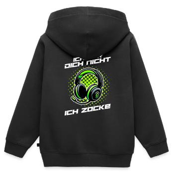 Je ne t’entends pas, je joue - Sweat Premium à capuche zippé enfant bio - noir - Dos - AI Model Kid Male (0cm)