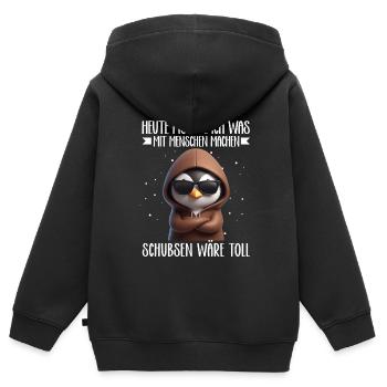 Heute möchte ich was mit Menschen machen Schubsen - Kinder Premium Organic Zip Hoodie - Schwarz - Hinten - AI Model Kid Male (0cm)