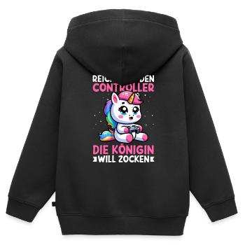 Hands me the controller, the queen wants to play - Kids Premium Organic Zip-up Hoodie - black - Back - AI Model Kid Male (0cm)