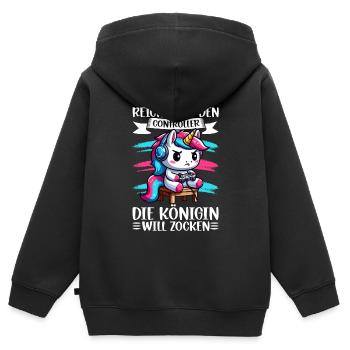 Reicht mir den Controller die Königin will zocken - Kinder Premium Organic Zip Hoodie - Schwarz - Hinten - AI Model Kid Male (0cm)