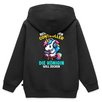 Reicht mir den Controller die Königin will zocken - Kinder Premium Organic Zip Hoodie - Schwarz - Hinten - AI Model Kid Male (0cm)