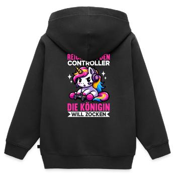 Reicht mir den Controller die Königin will zocken - Kinder Premium Organic Zip Hoodie - Schwarz - Hinten - AI Model Kid Male (0cm)