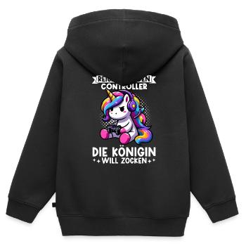 Reicht mir den Controller die Königin will zocken - Kinder Premium Organic Zip Hoodie - Schwarz - Hinten - AI Model Kid Male (0cm)
