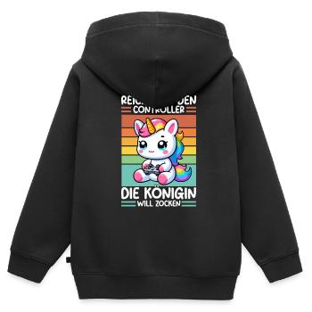 Reicht mir den Controller die Königin will zocken - Kinder Premium Organic Zip Hoodie - Schwarz - Hinten - AI Model Kid Male (0cm)