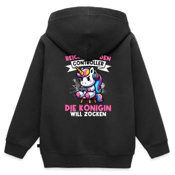 Reicht mir den Controller die Königin will zocken - Kinder Premium Organic Zip Hoodie - Schwarz - Hinten - AI Model Kid Male (0cm)