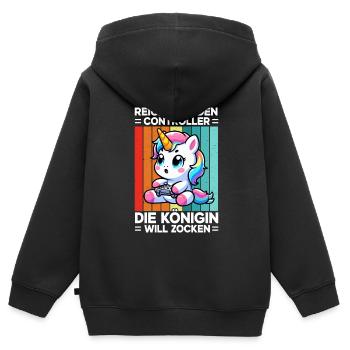 Reicht mir den Controller die Königin will zocken - Kinder Premium Organic Zip Hoodie - Schwarz - Hinten - AI Model Kid Male (0cm)