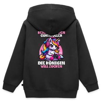Reicht mir den Controller die Königin will zocken - Kinder Premium Organic Zip Hoodie - Schwarz - Hinten - AI Model Kid Male (0cm)