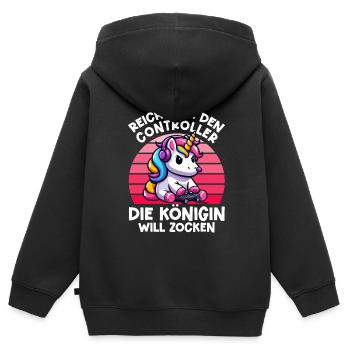 Reicht mir den Controller die Königin will zocken - Kinder Premium Organic Zip Hoodie - Schwarz - Hinten - AI Model Kid Male (0cm)