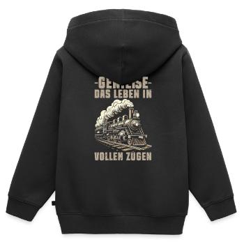 Railway Model Railway Steam Locomotive Trains - Kids Premium Organic Zip-up Hoodie - black - Back - AI Model Kid Male (0cm)