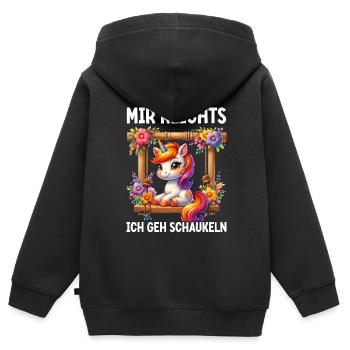 Mir Reichts Ich Geh Schaukeln Lustiges Einhorn - Kinder Premium Organic Zip Hoodie - Schwarz - Hinten - AI Model Kid Male (0cm)