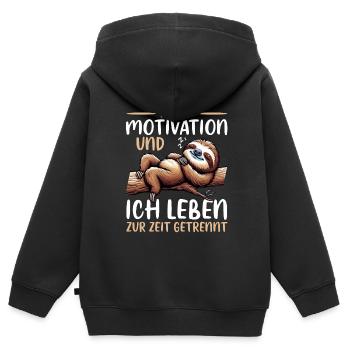 Ma motivation et moi vivons actuellement séparément - Sweat Premium à capuche zippé enfant bio - noir - Dos - AI Model Kid Male (0cm)