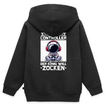 Reichet Mir Den Controller Der König Will Zocken - Kinder Premium Organic Zip Hoodie - Schwarz - Hinten - AI Model Kid Male (0cm)