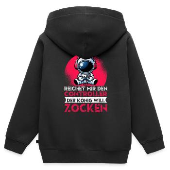 Reichet Mir Den Controller Der König Will Zocken - Kinder Premium Organic Zip Hoodie - Schwarz - Hinten - AI Model Kid Male (0cm)