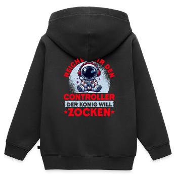 Reichet Mir Den Controller Der König Will Zocken - Kinder Premium Organic Zip Hoodie - Schwarz - Hinten - AI Model Kid Male (0cm)