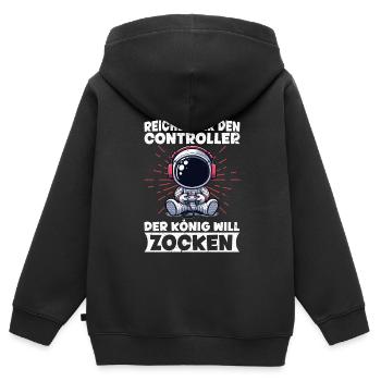 Reichet Mir Den Controller Der König Will Zocken - Kinder Premium Organic Zip Hoodie - Schwarz - Hinten - AI Model Kid Male (0cm)