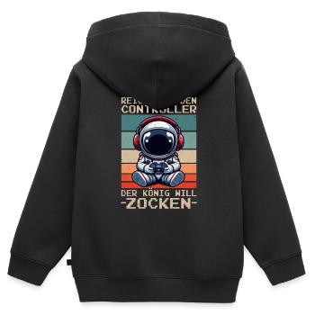 Reichet Mir Den Controller Der König Will Zocken - Kinder Premium Organic Zip Hoodie - Schwarz - Hinten - AI Model Kid Male (0cm)