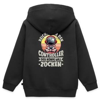 Reichet Mir Den Controller Der König Will Zocken - Kinder Premium Organic Zip Hoodie - Schwarz - Hinten - AI Model Kid Male (0cm)