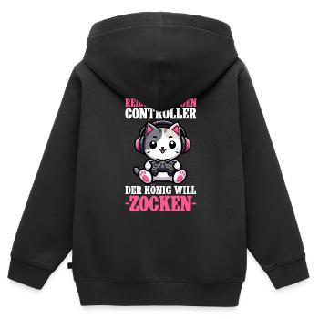 Reichet Mir Den Controller Der König Will Zocken - Kinder Premium Organic Zip Hoodie - Schwarz - Hinten - AI Model Kid Male (0cm)