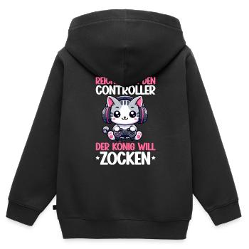 Reichet Mir Den Controller Der König Will Zocken - Kinder Premium Organic Zip Hoodie - Schwarz - Hinten - AI Model Kid Male (0cm)