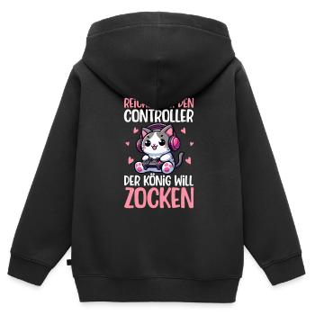 Reichet Mir Den Controller Der König Will Zocken - Kinder Premium Organic Zip Hoodie - Schwarz - Hinten - AI Model Kid Male (0cm)