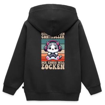 Reichet Mir Den Controller Der König Will Zocken - Kinder Premium Organic Zip Hoodie - Schwarz - Hinten - AI Model Kid Male (0cm)