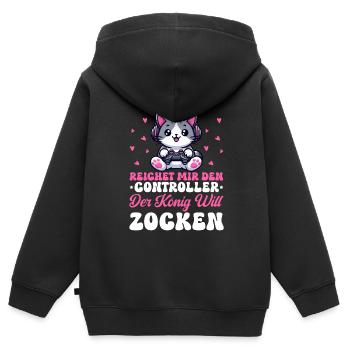 Reichet Mir Den Controller Der König Will Zocken - Kinder Premium Organic Zip Hoodie - Schwarz - Hinten - AI Model Kid Male (0cm)
