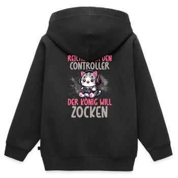 Reichet Mir Den Controller Der König Will Zocken - Kinder Premium Organic Zip Hoodie - Schwarz - Hinten - AI Model Kid Male (0cm)