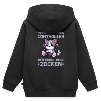 Reichet Mir Den Controller Der König Will Zocken - Kinder Premium Organic Zip Hoodie - Schwarz - Hinten - AI Model Kid Male (0cm)
