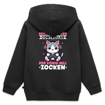Reichet Mir Den Controller Der König Will Zocken - Kinder Premium Organic Zip Hoodie - Schwarz - Hinten - AI Model Kid Male (0cm)