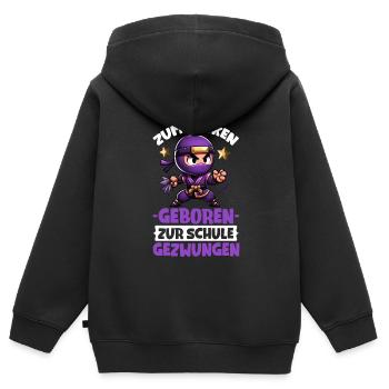 Zum Zocken geboren zur Schule gezwungen Ninja - Kinder Premium Organic Zip Hoodie - Schwarz - Hinten - AI Model Kid Male (0cm)